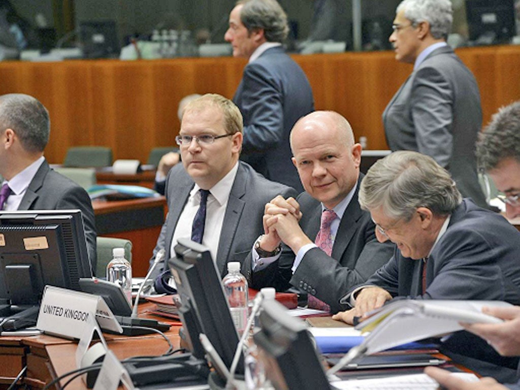 William Hague meets EU foreign ministers yesterday