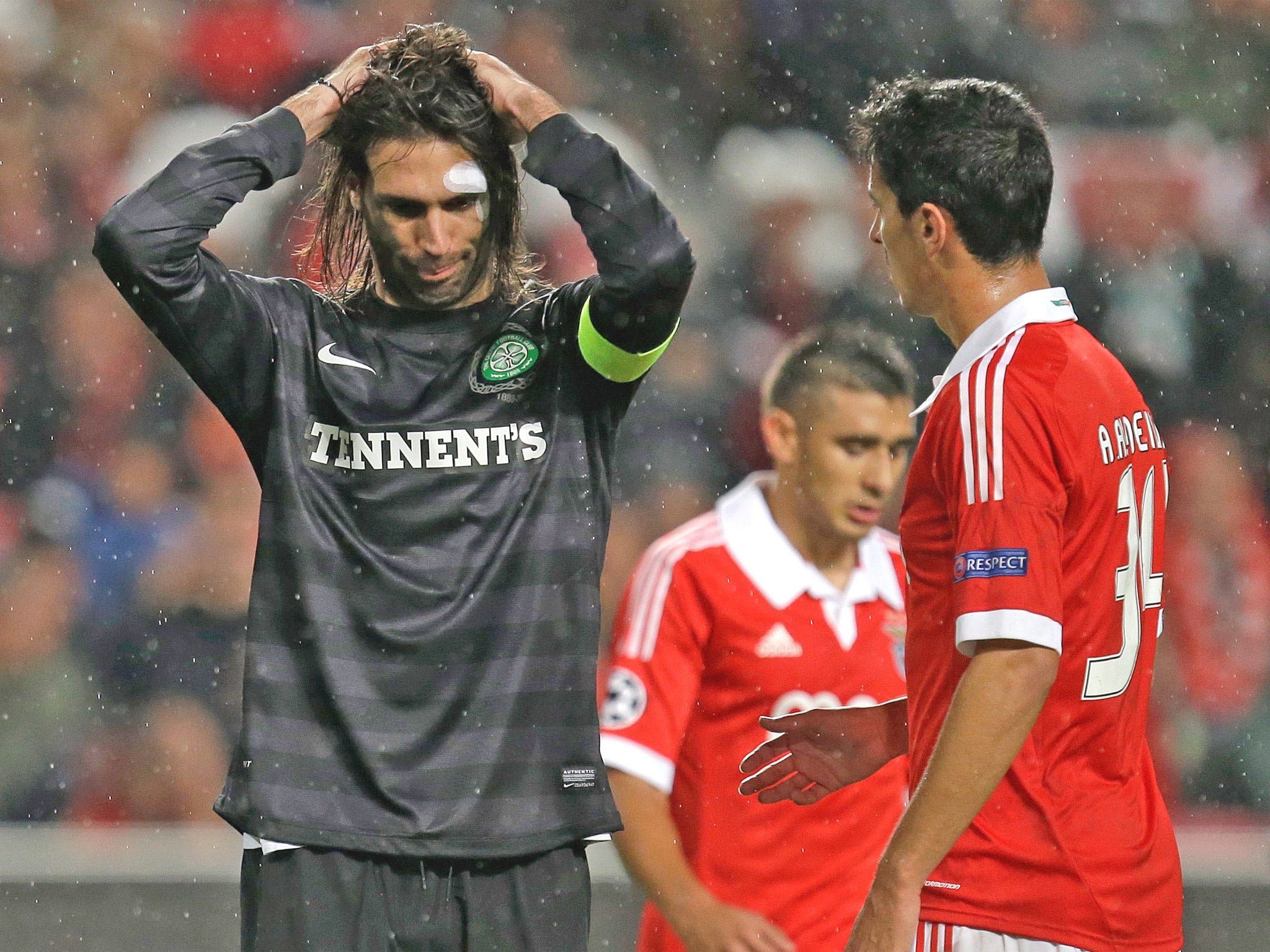 Georgios Samaras looks dejected after Celtic’s defeat