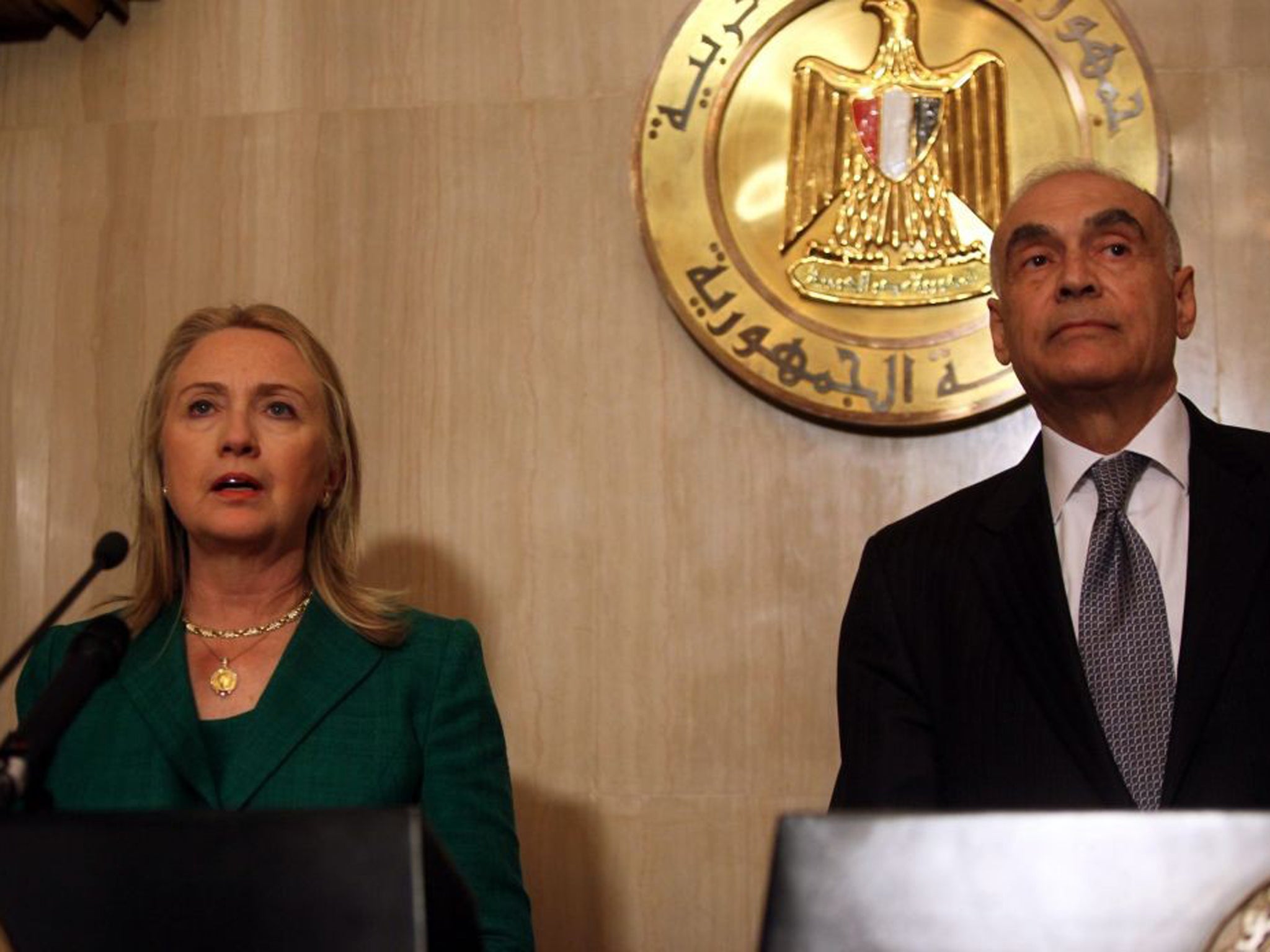 Hillary Clinton and Egyptian Foreign Minister Mohamed Kamel Amr announced the ceasefire