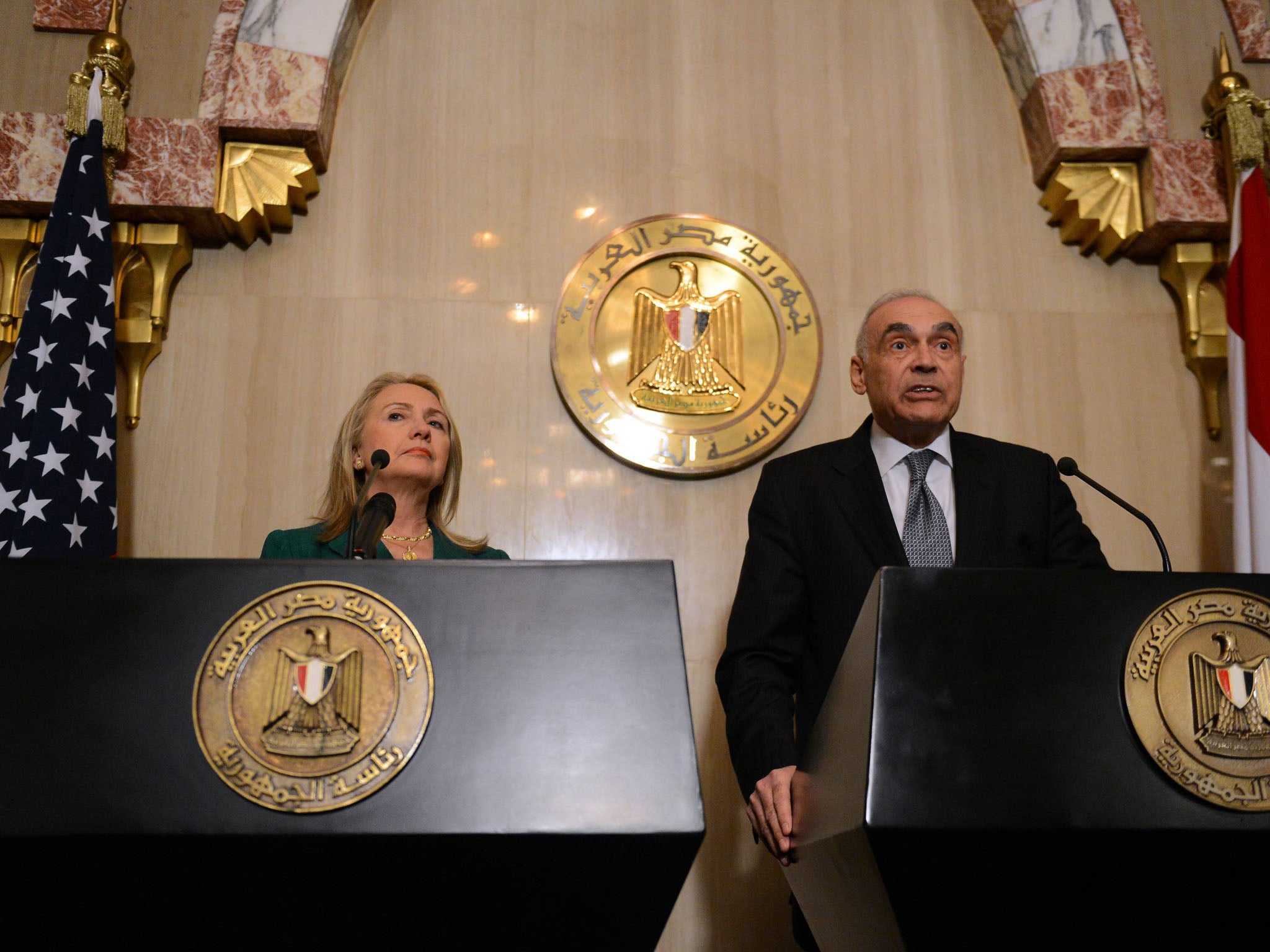 Egyptian President Mohamed Morsi with Hillary Clinton