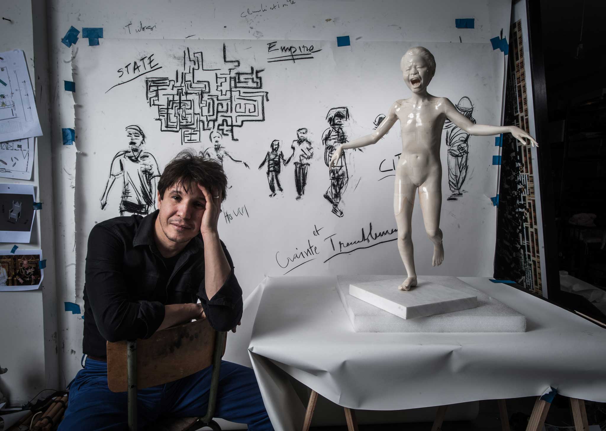 Heads up: Adel Abdessemed in his studio in Paris