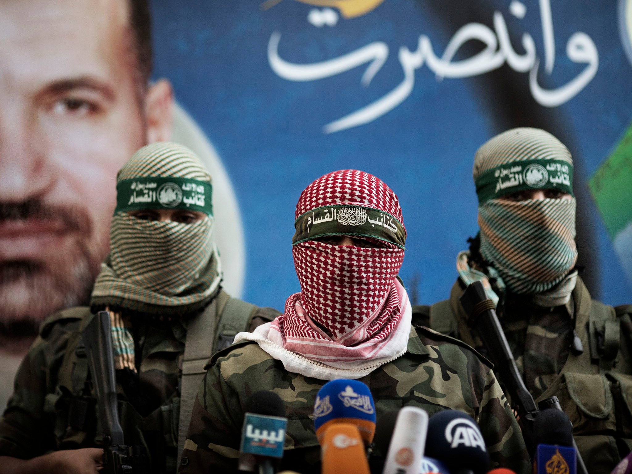 Members of the Ezzedine al-Qassam Brigades, the armed wing of Hamas