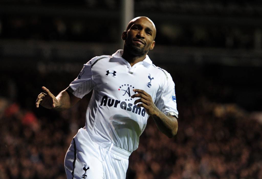 Jermain Defoe of Tottenham Hotspur celebrates scoring their third goal