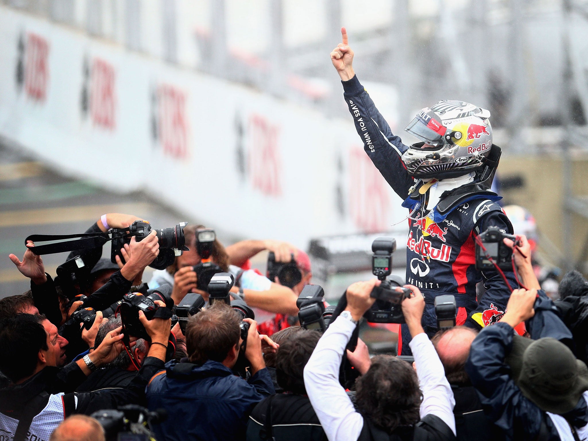Sebastian Vettel celebrates winning the world championship