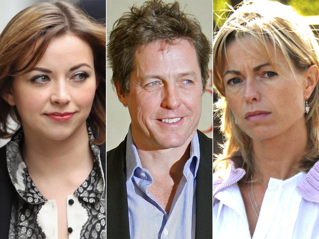 Charlotte Church, Hugh Grant and Kate McCann,