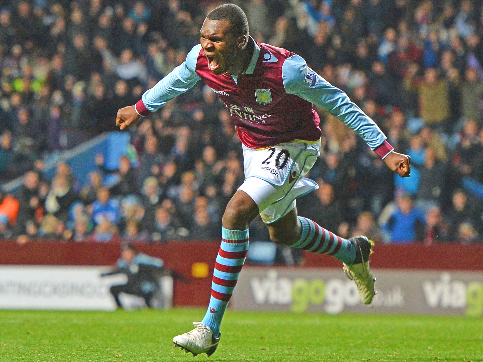 Aston Villa's Christian Benteke celebrates scoring last night's winner