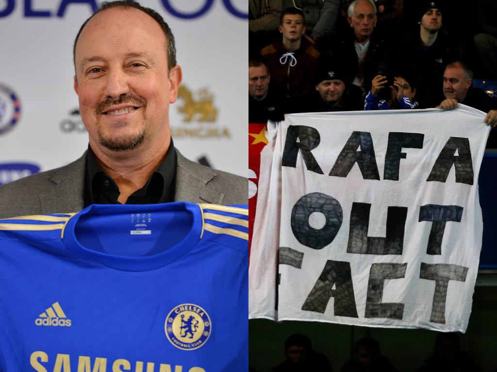 <b>Rafael Benitez, Chelsea</b><br/>
Owing to his time at Liverpool and the rivalry with Chelsea that took place during that period, Benitez was never going to be popular with fans from this particular part of west London.