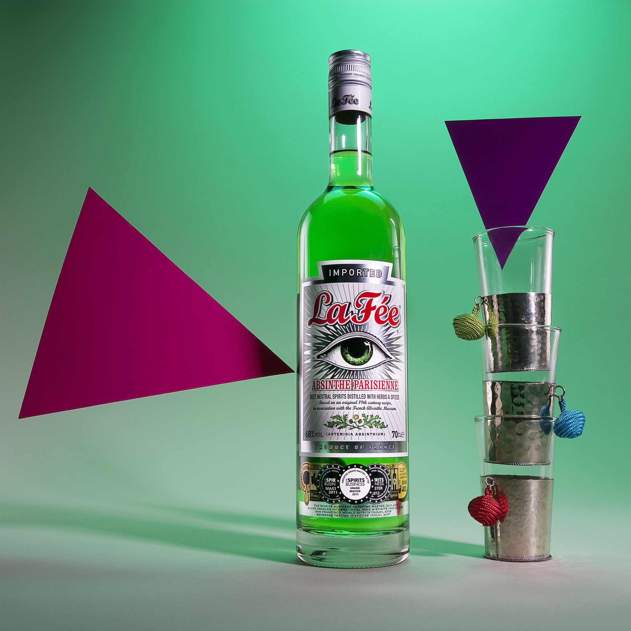 Absinthe, £47.50, Fortnum and Mason; glasses, £15.95 each, Liberty