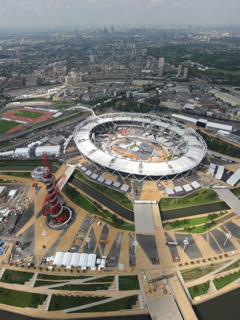 An aerial view of The London Olympic Stadium and Park on June 14