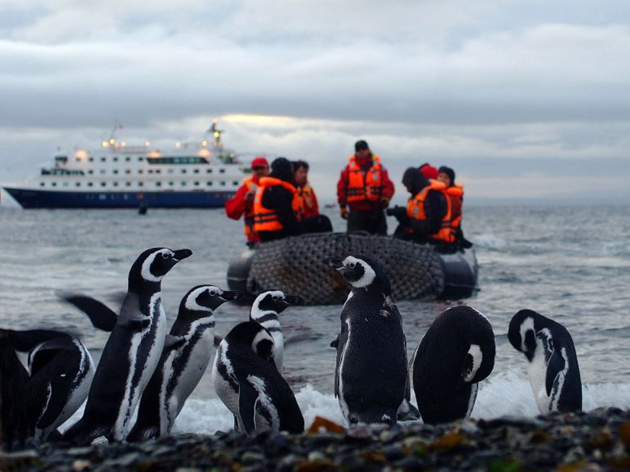 Drop anchor: a launch takes travellers ashore