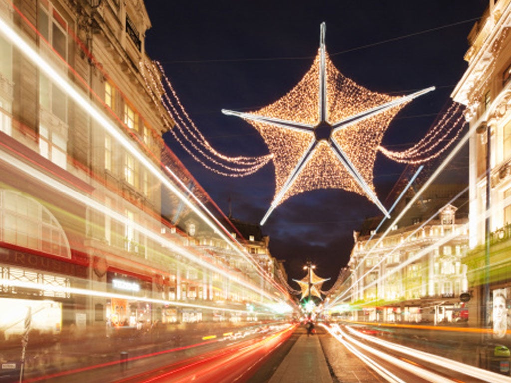 Christmas decorations in Oxford Street, London, England