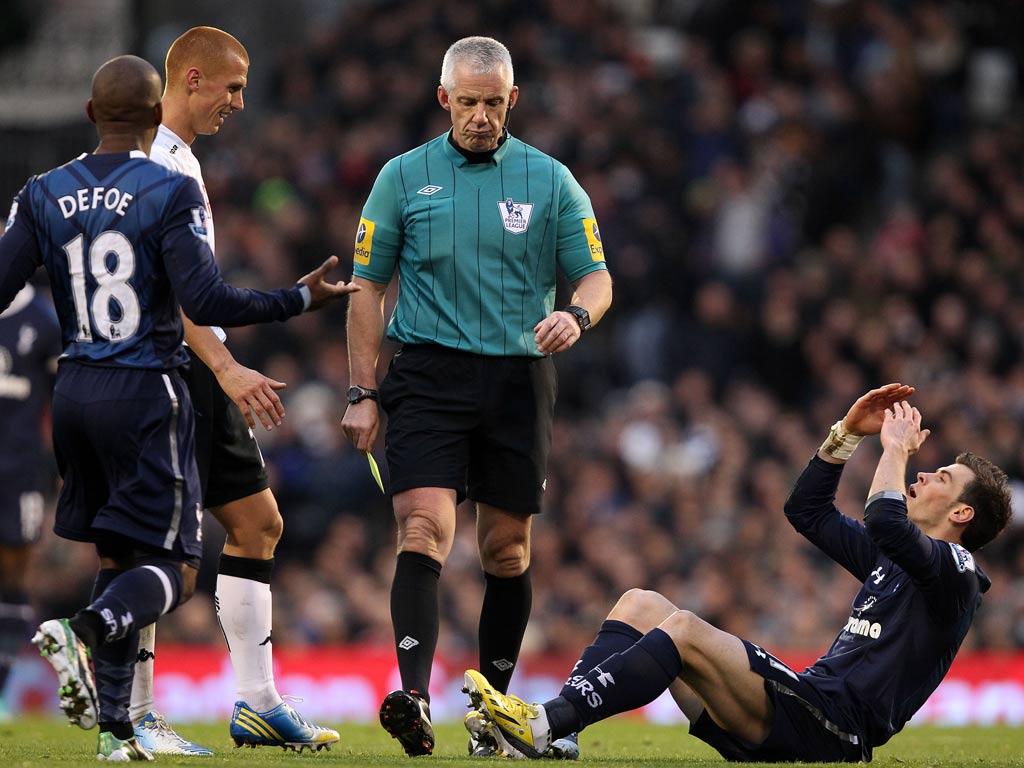 Gareth Bale was booked for diving against Fulham