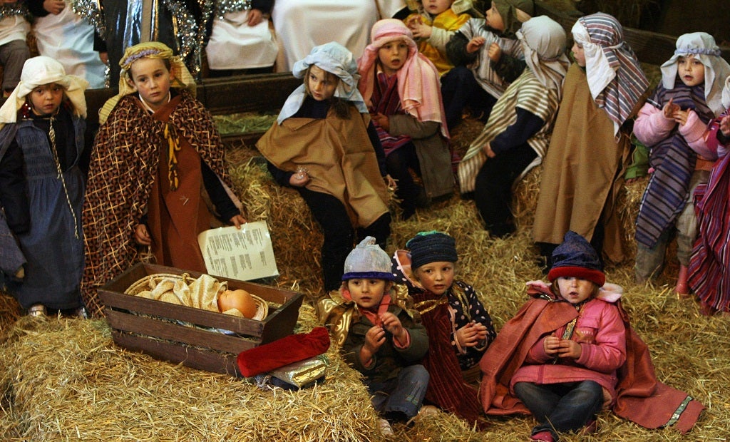 Schoolchildren perform in the traditional nativity play