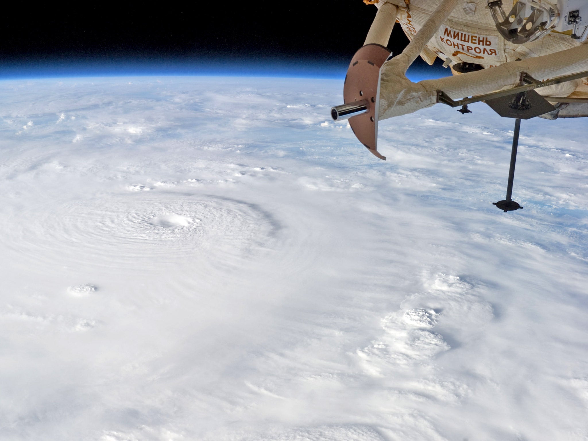 This image from the International Space Station shows Typhoon Bopha moving toward the Philippines