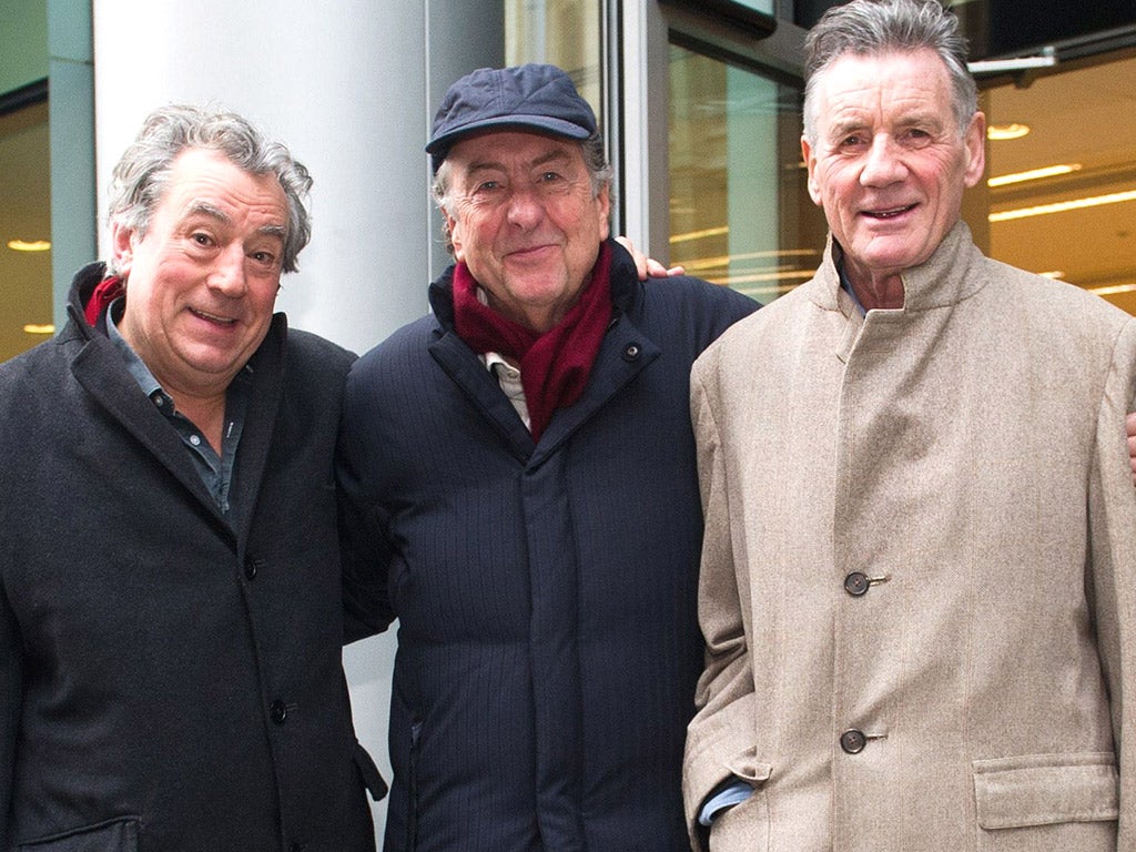 Terry Jones, Eric Idle and Michael Palin outside the High Court