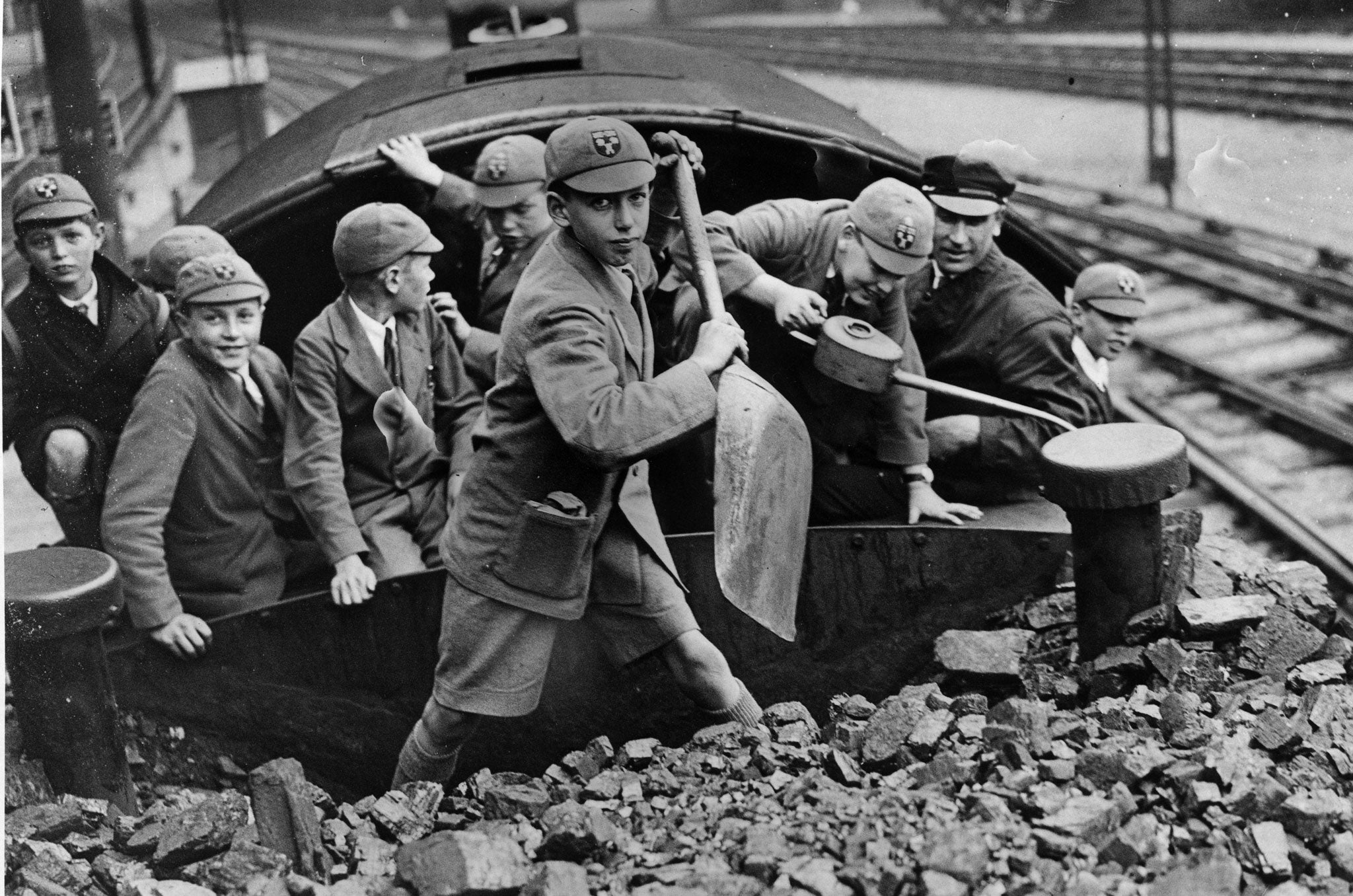 Newcastle schoolboys of yesteryear get some practical experience at a locomotive exhibition at manors North Station, 16th October 1933