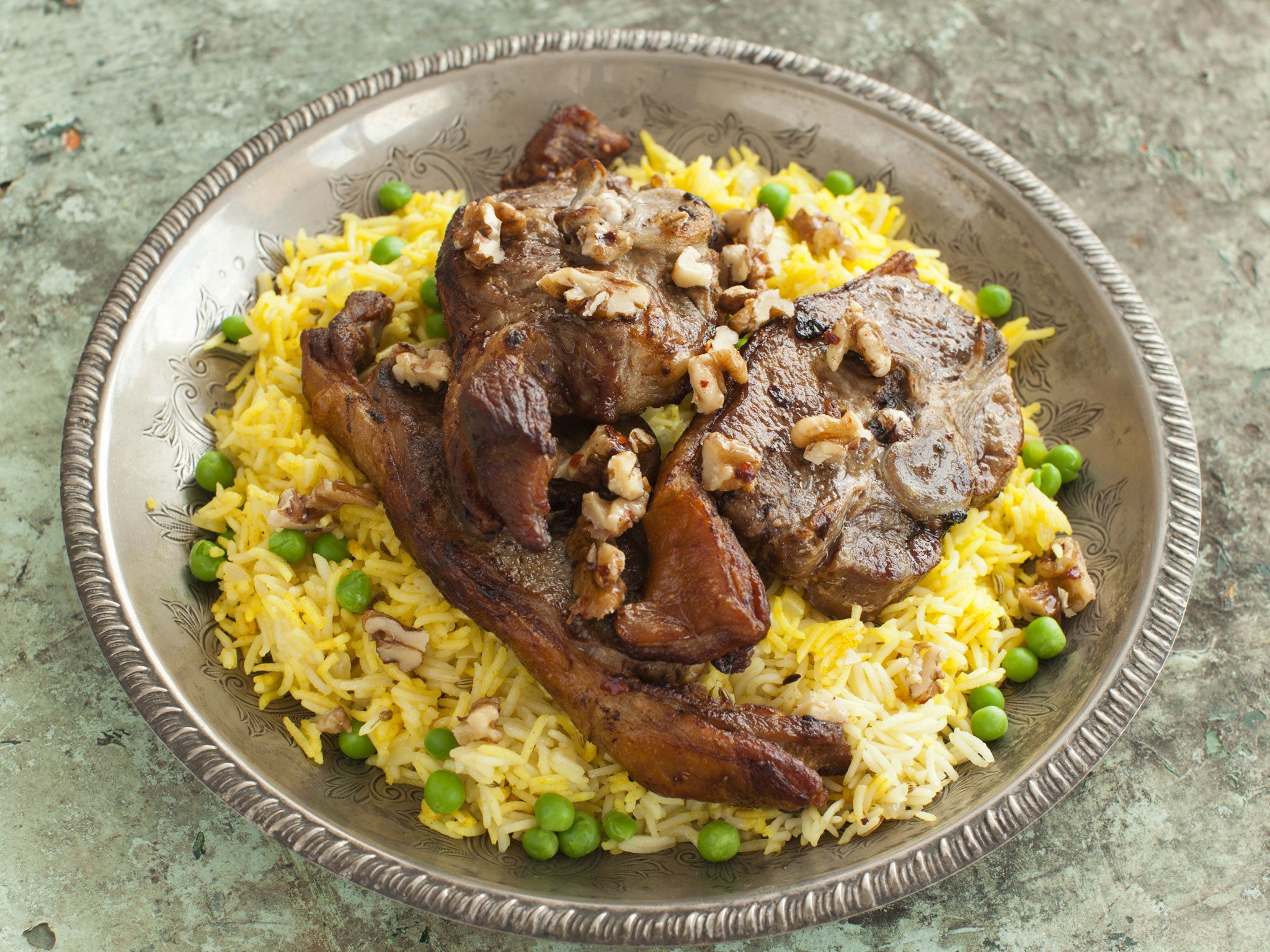 Lamb with saffron rice and walnuts by Salma Hage