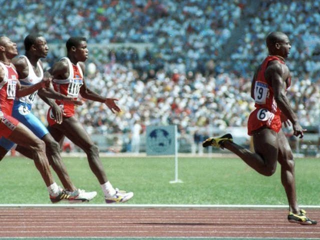 <p>Sprinter Ben Johnson winning gold in the infamous ‘dirtiest race in history’, the  1988 Olympic 100m final in Seoul </p>