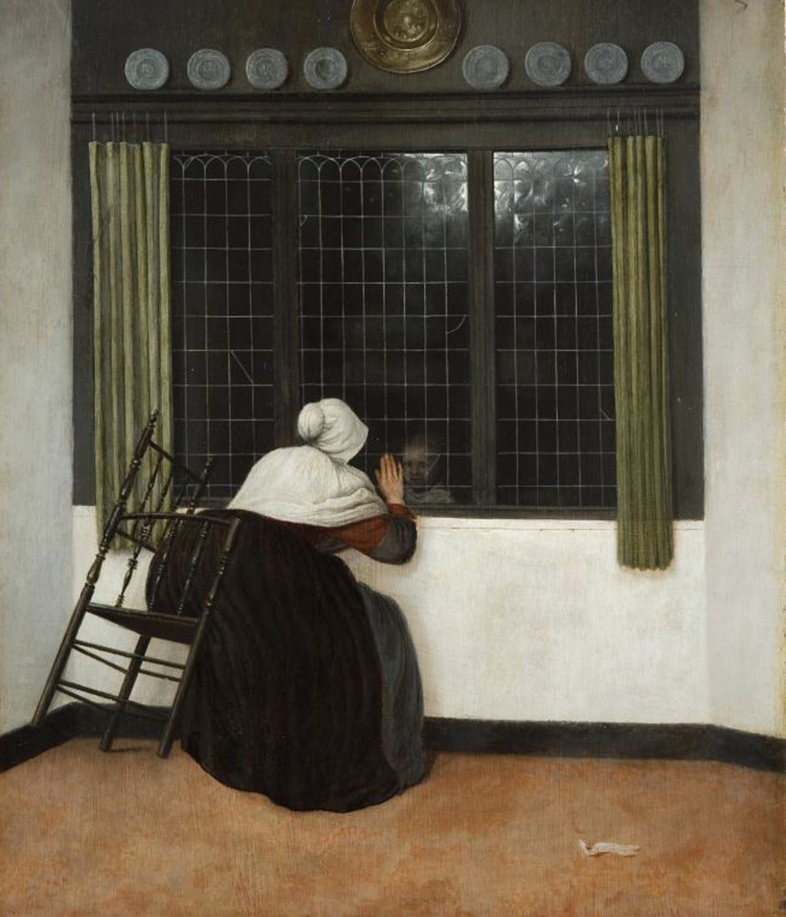 Woman at a Window, Waving at a Girl c1650, 47.5cm x 39.2cm by Jacobus Vrel