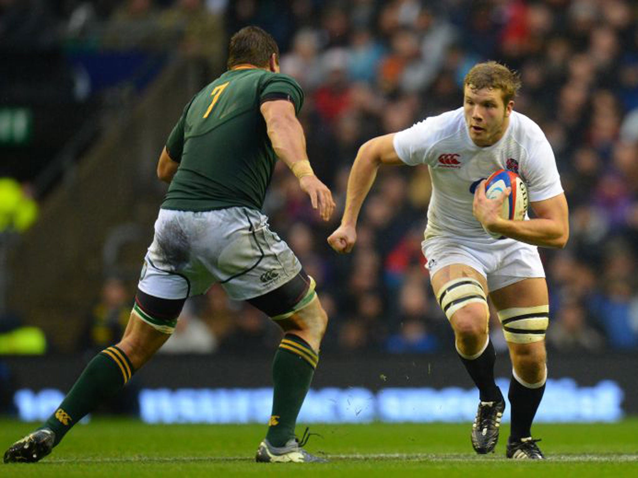 England’s Joe Launchbury makes a break against South Africa