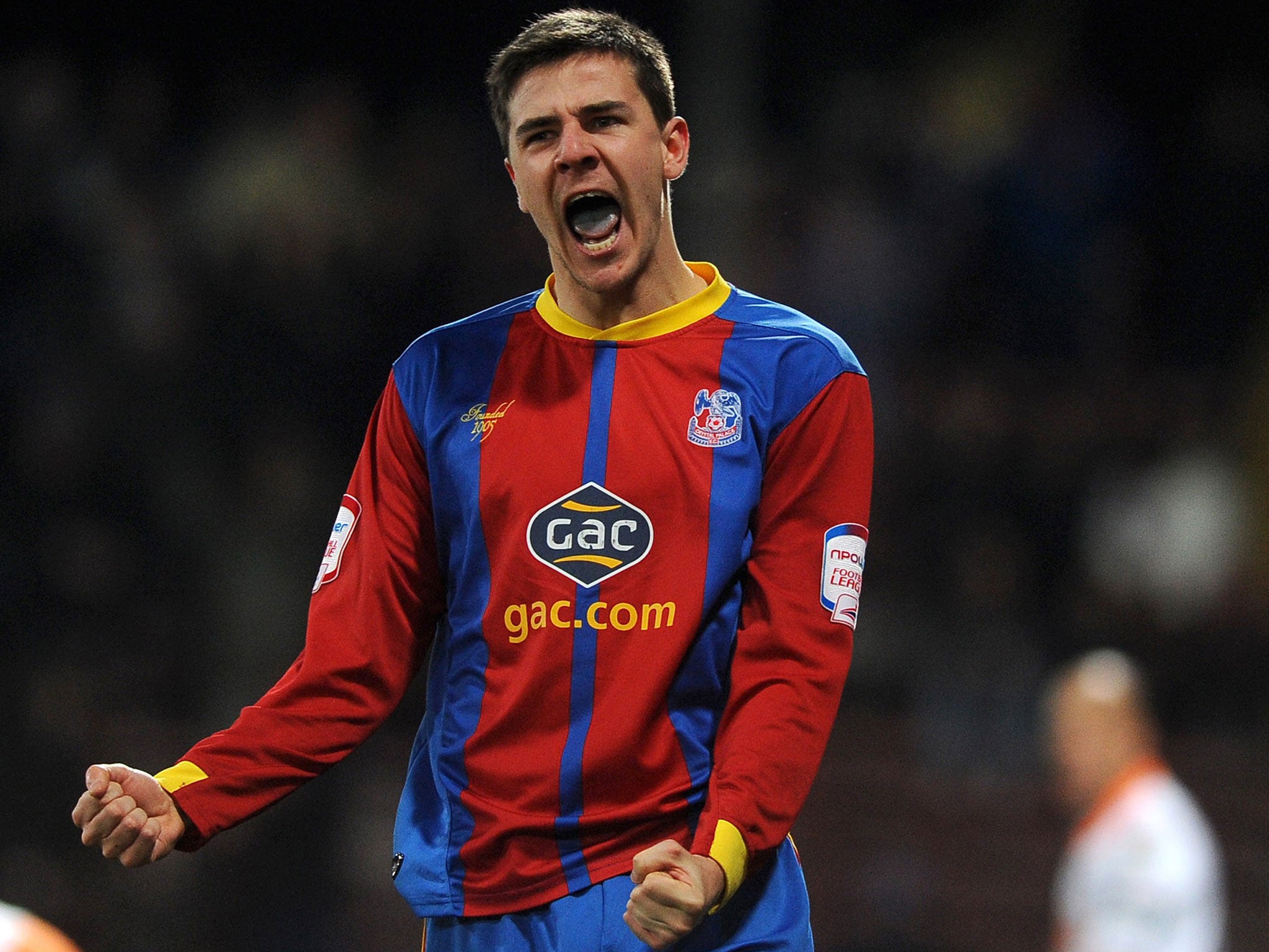 Good shout: Owen Garvan celebrates scoring the equaliser for Palace