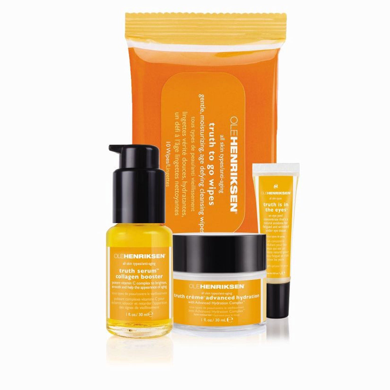 <p>1. Celebrate The Truth</p>

<p>£60, Ole Henriksen, harveynichols.com</p>

<p>Danish Henriksen is now one of LA's most exclusive skin experts. This set contains cleansing wipes, eye cream, moisturiser and a collagen boosting serum.</p>