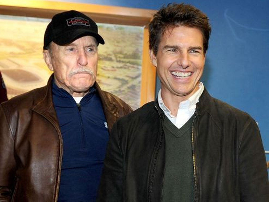 Tom Cruise and Robert Duvall at the Etihad Stadium in Manchester yesterday