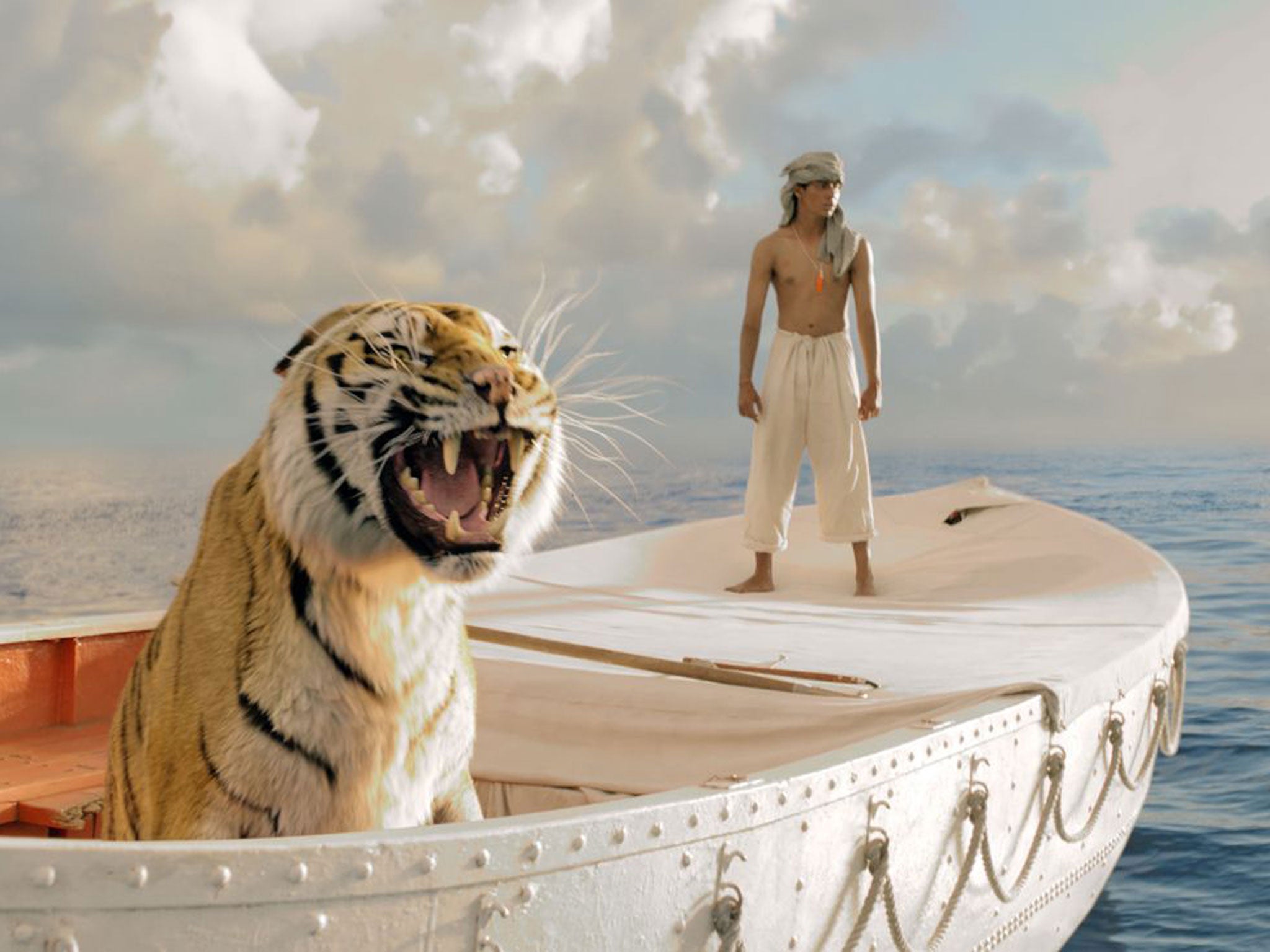 Uneasy truce: Suraj Sharma with his animal companions in Ang Lee's 'Life of Pi'