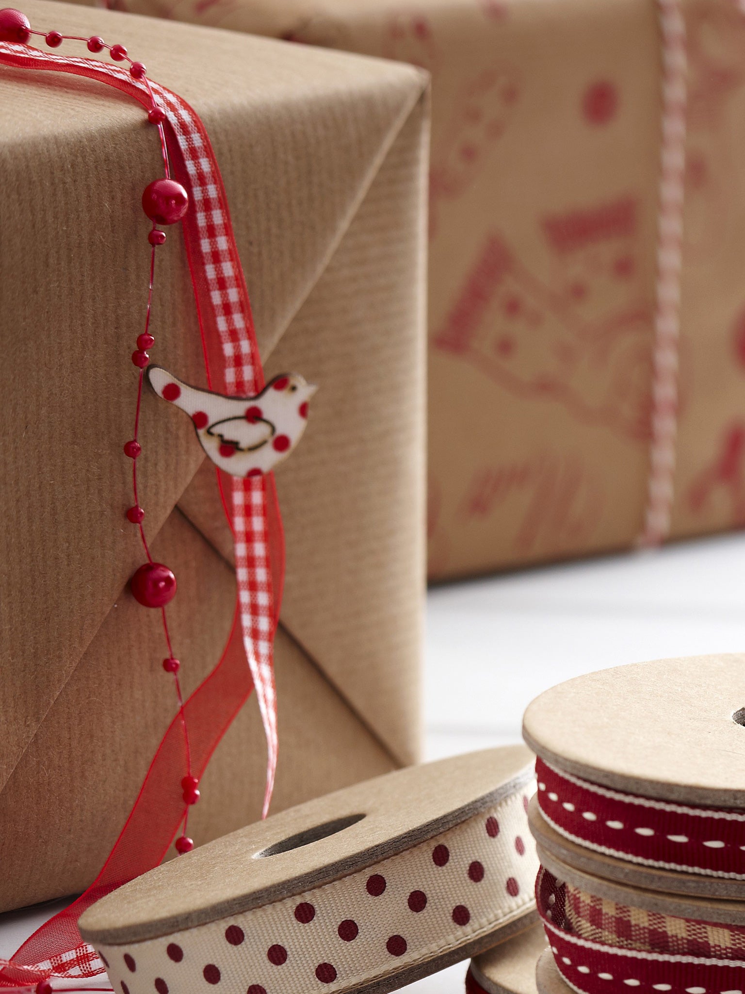 Plain to see: Use plain brown paper and add a personal handcrafted touch with beads, ribbons and Christmas decorations.
From £2.99/3m roll, tch.net