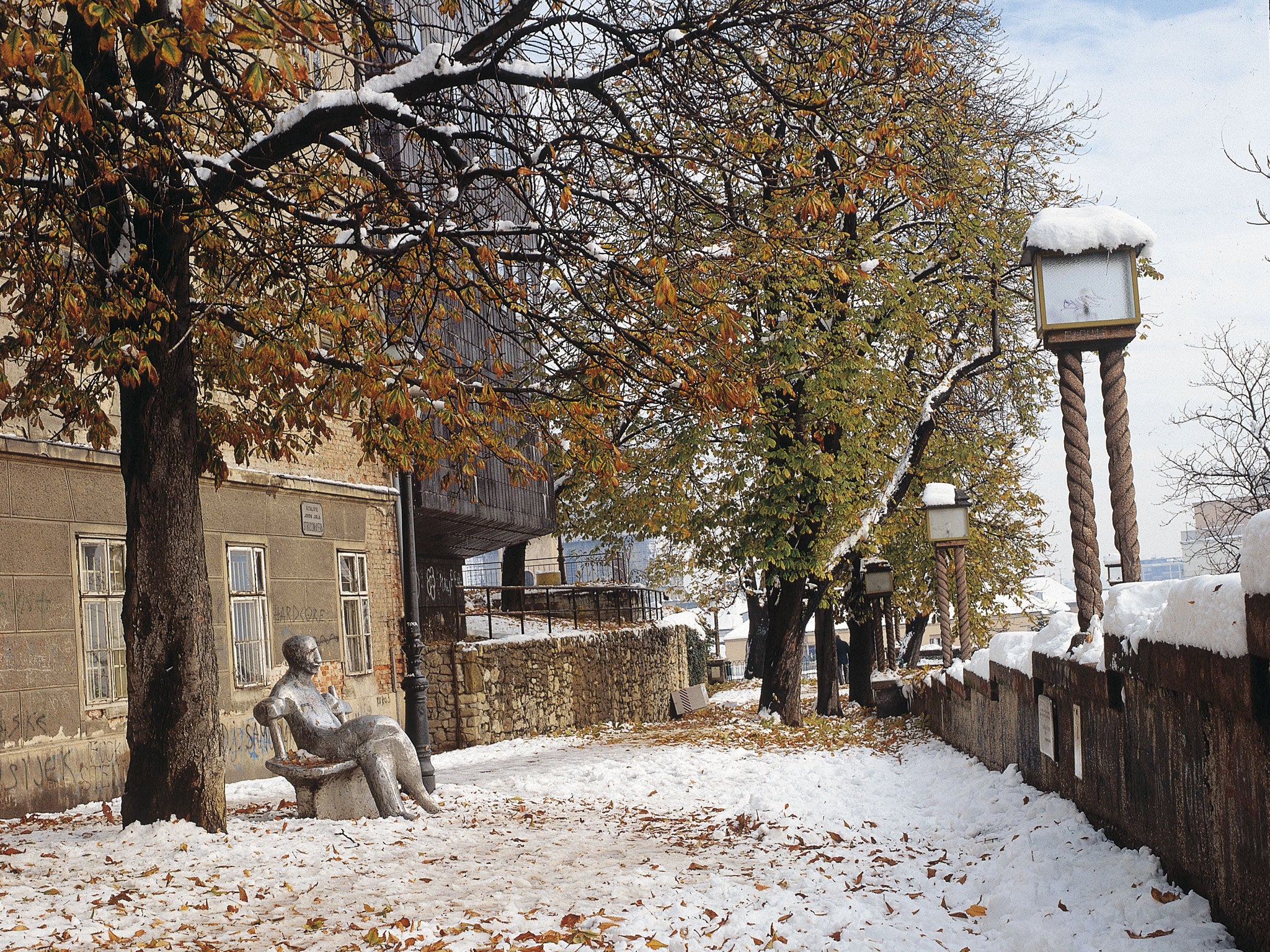 Bench mark: a sculpture on Strossmayerovo