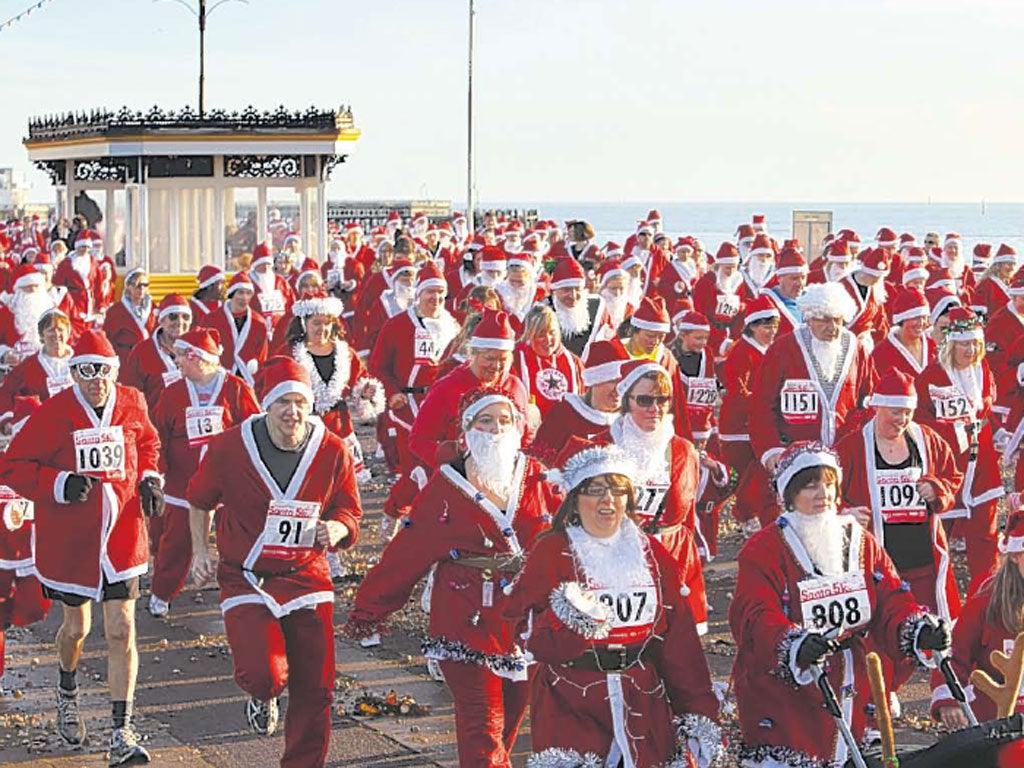 2,000 people dressed as Santa running in support of the Royal
National Lifeboat Institution