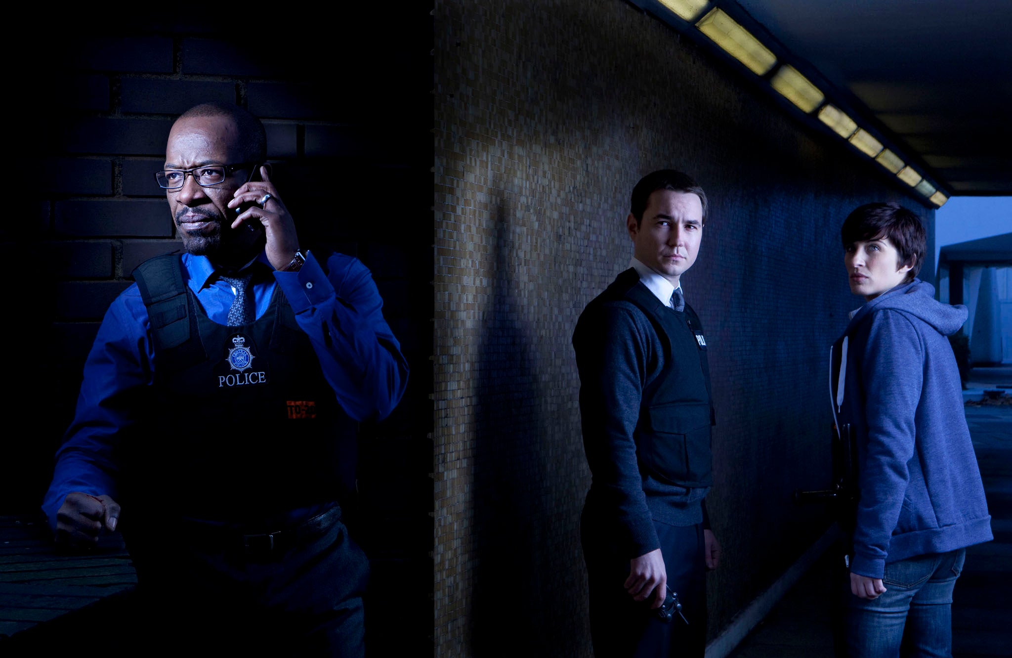 Publicity image for Line of Duty: DCI Tony Gates (Lennie James), DS Steve Arnott (Martin Compston), Detective Constable Kate Fleming (Vicky McClure)