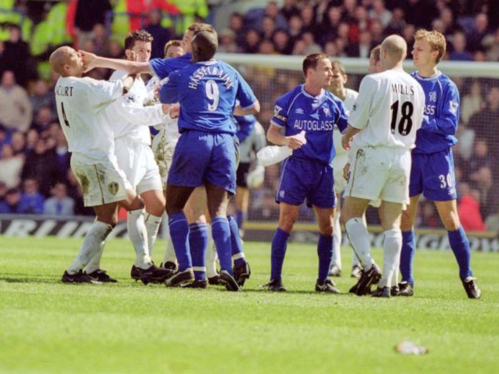 John Terry hits out at Leeds midfielder  Olivier Dacourt at Elland Road in 2001