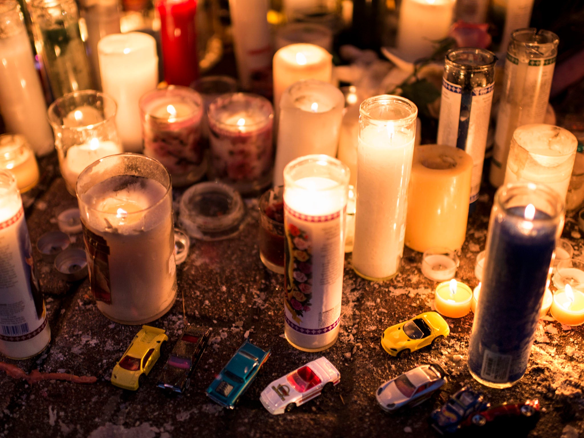 Candles and toys left at a shrine in Newtown