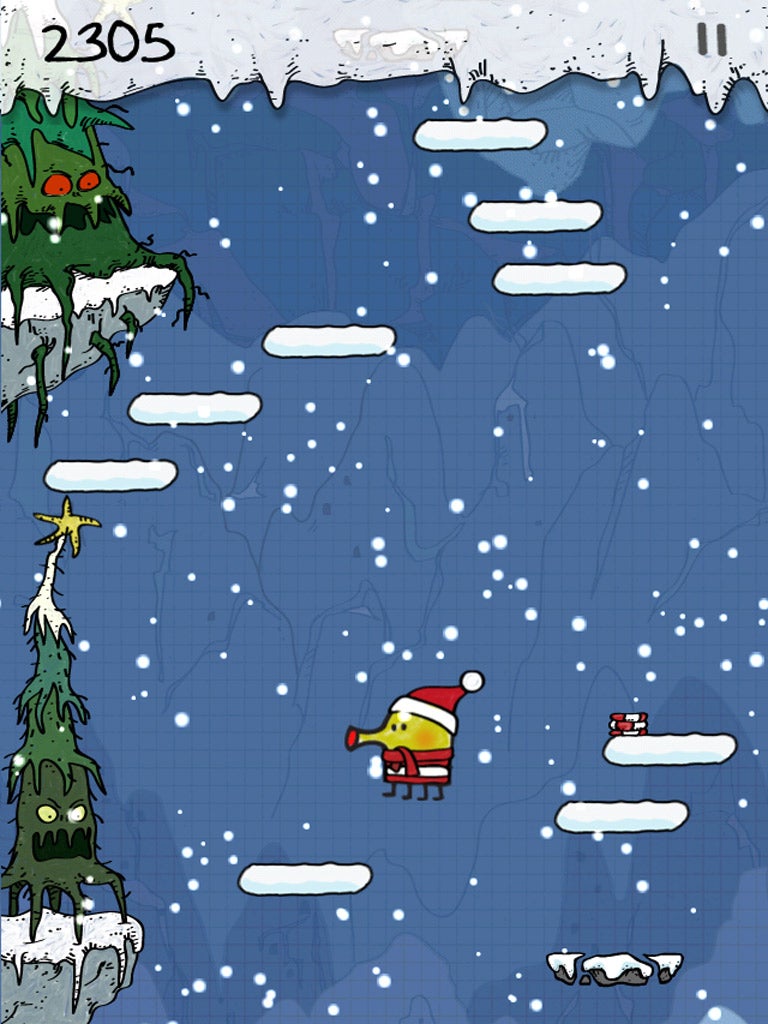 <p>1. Doodle Jump Christmas Special</p>

<p>iOS & Android, 69p, <a href="bit.ly/XljTgI" target="_blank">bit.ly/XljTgI</a></p>

<p>From Lima Sky, the team behind the incredibly addictive Doodle Jump, comes this special edition to keep the children entertained.</p>