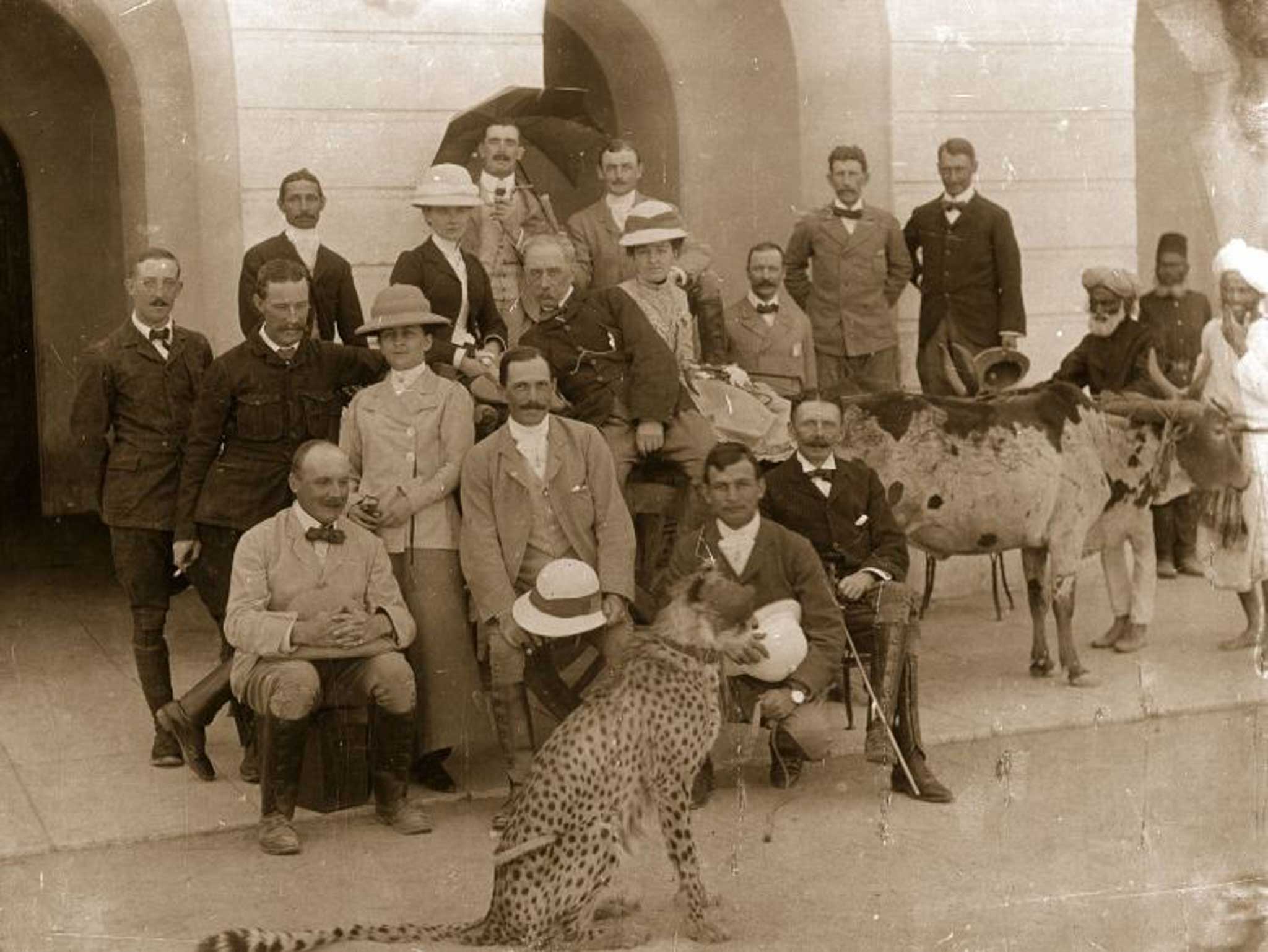 Colonial correctives: the British Raj in Secunderabad, near Hyderabad, with a pet cheetah