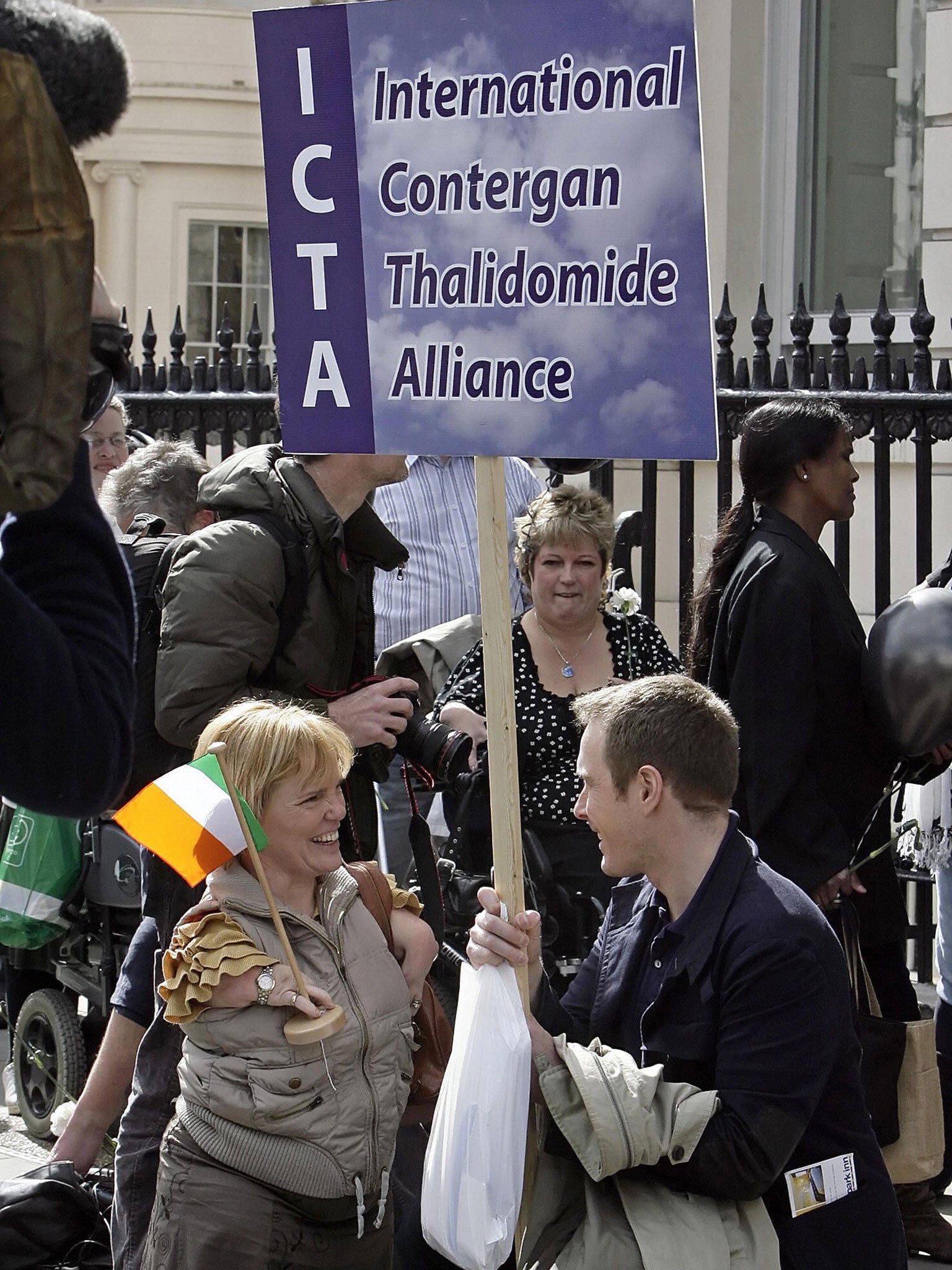 The International Contergan Thalidomide Alliance attends a protest outside the German embassy in London in 2008