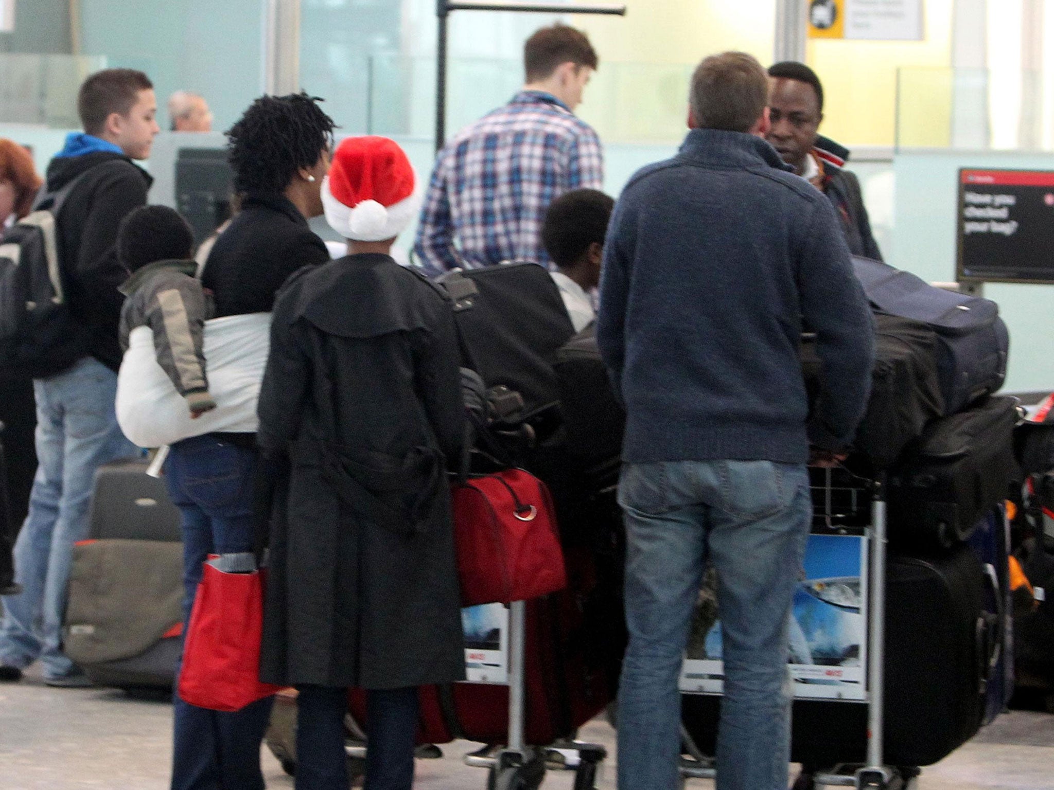 There were long hold-ups to those travelling by rail to Heathrow on the west London airport's busiest day of the Christmas period