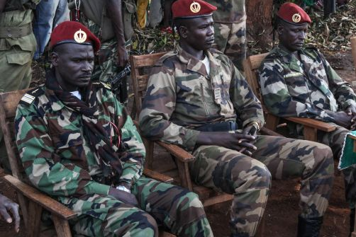 The rebel camp of Aigbando, close to the regional capital of Bria. It was a diamond trading town until the militiamen of the CPJP (Convention of Patriots for Justice and Peace) took control in 2011. They now extort money off the local miners and use child