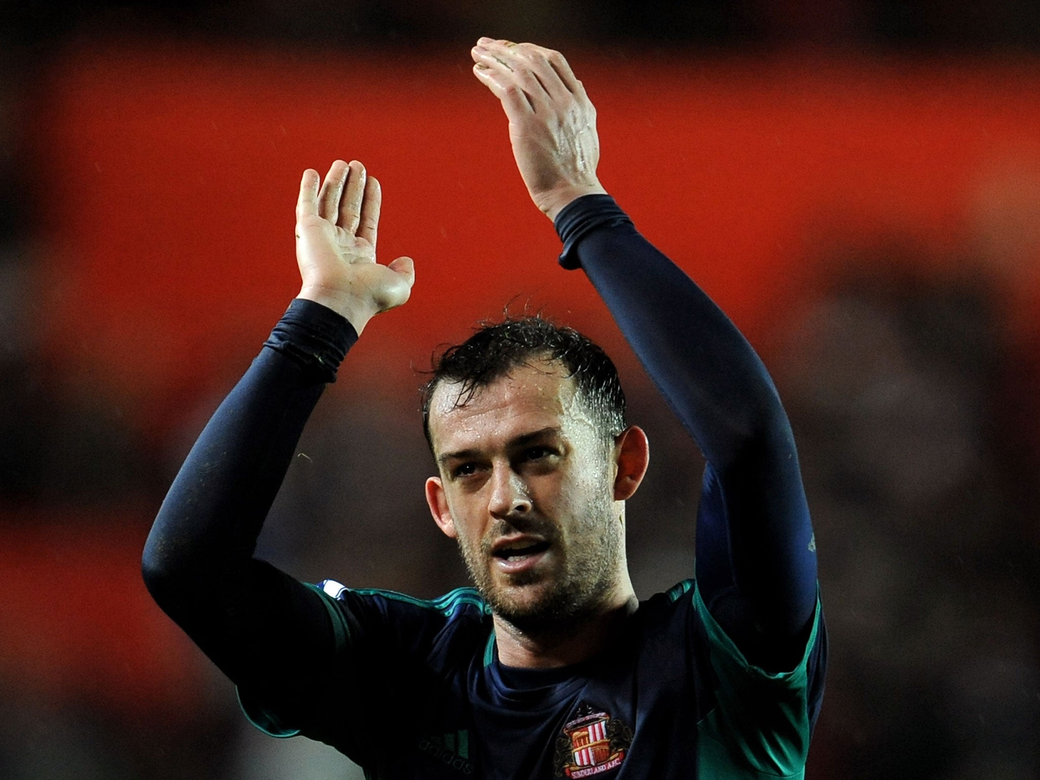 Goalscorer Steven Fletcher of Sunderland applauds the travelling fans