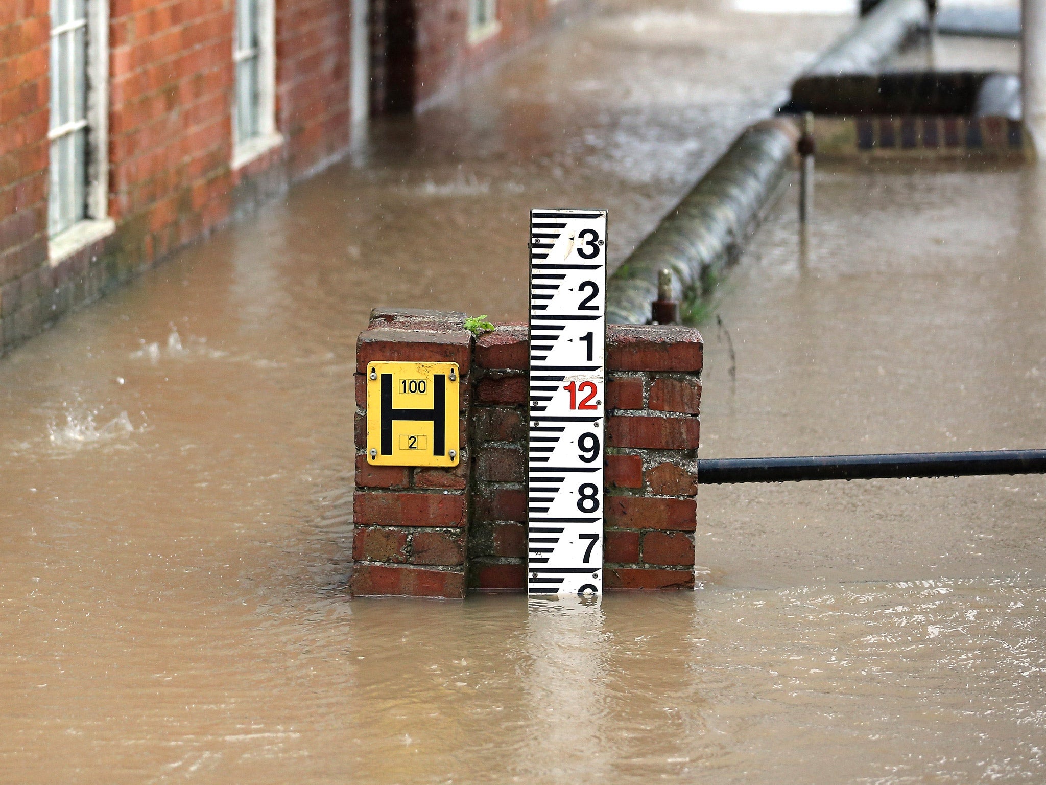 The submerged scene in Tewkesbury, Gloucestershire