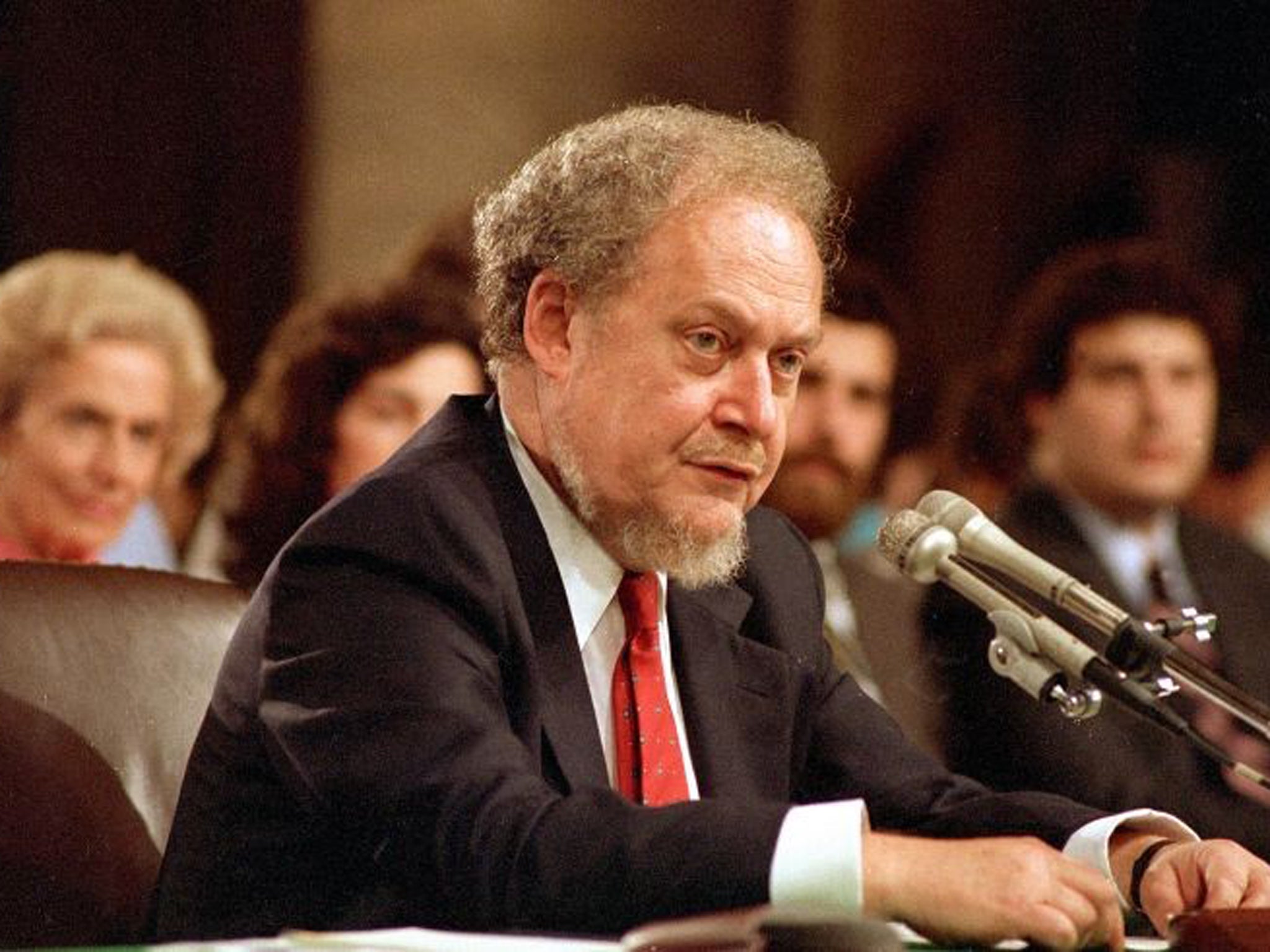 Robert Bork testifies to the Senate Judiciary Committee during his Supreme Court confirmation hearings