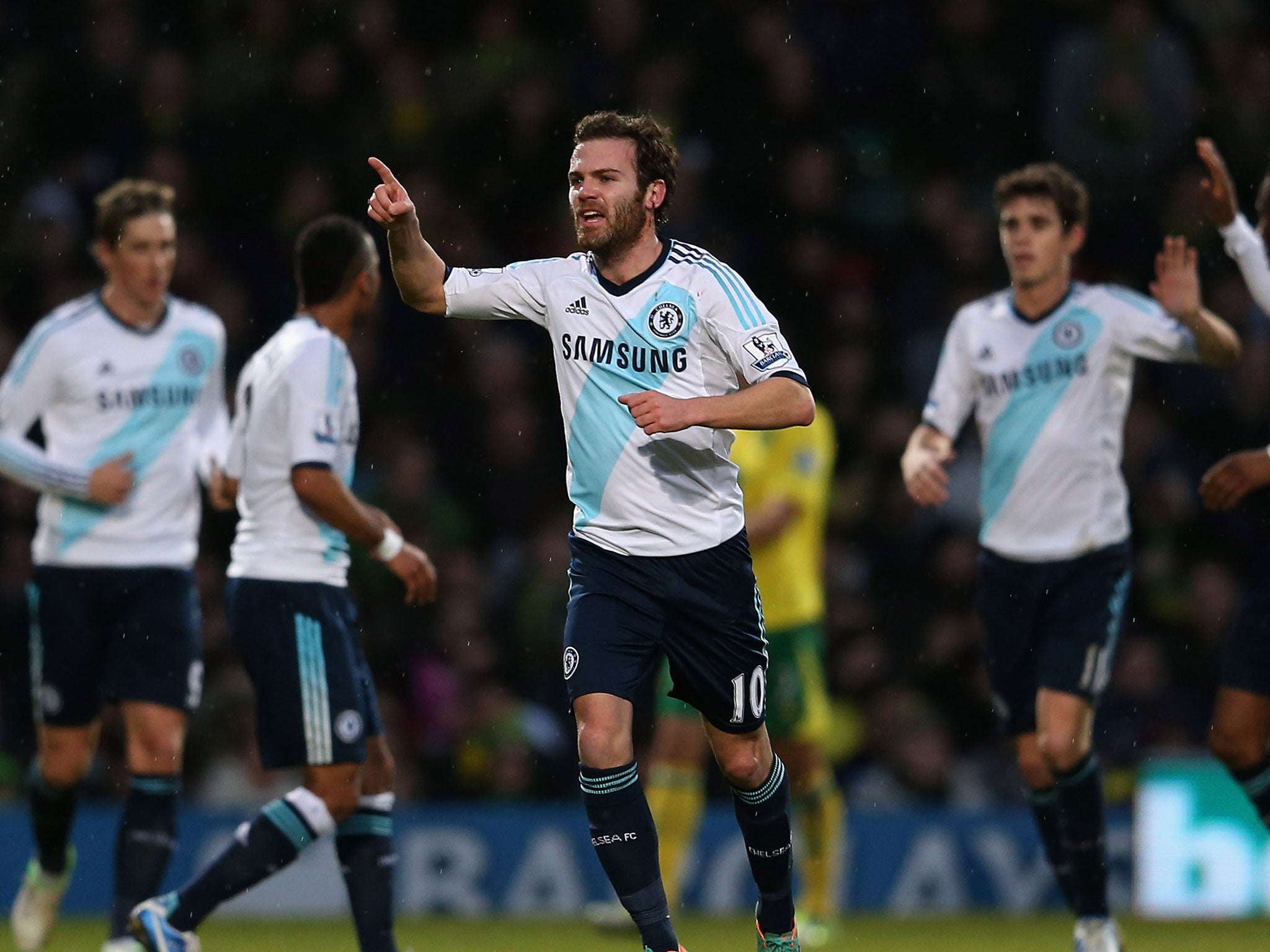 Juan Mata celebrates Chelsea's opening goal