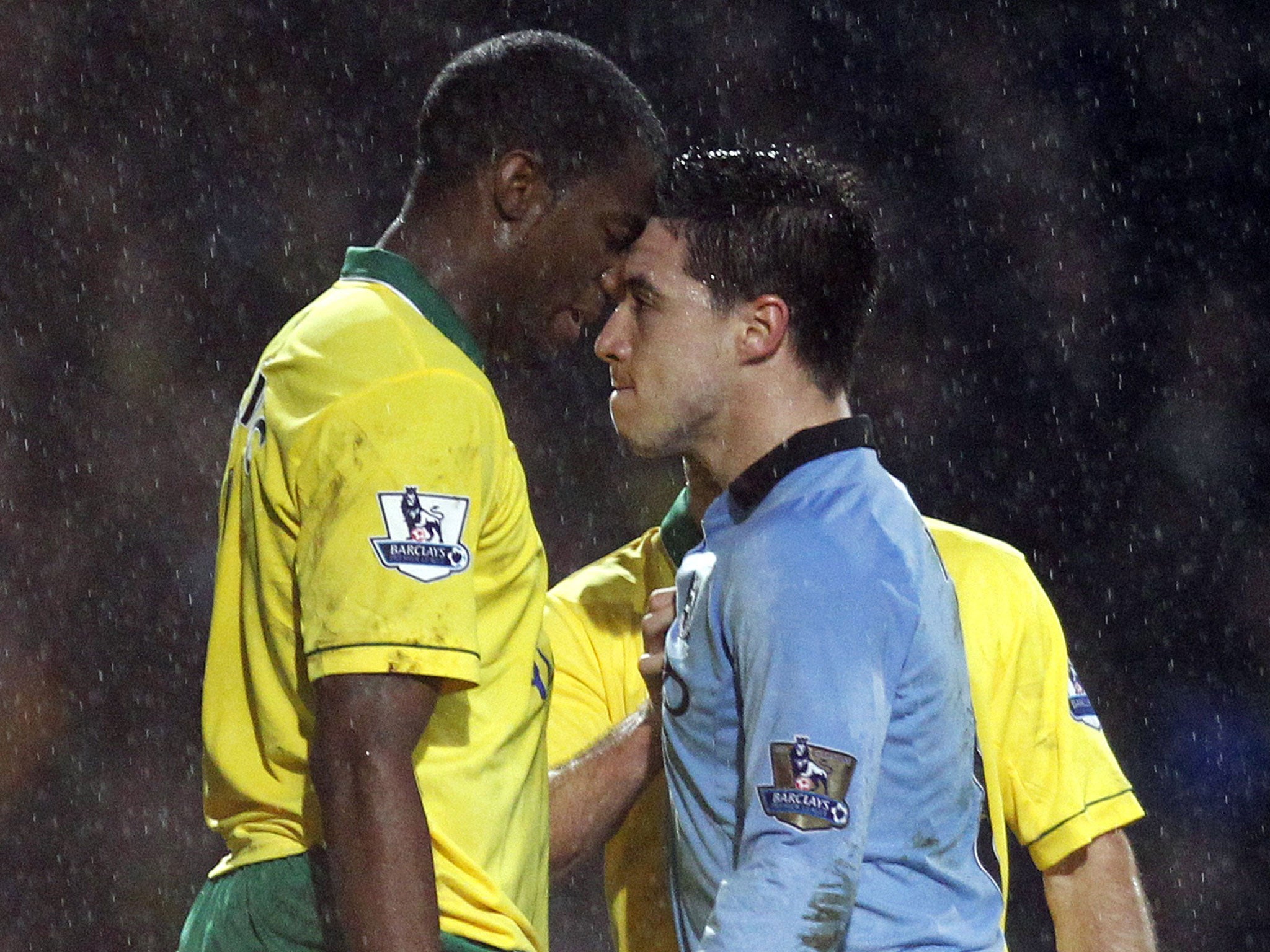 Head boys: Samir Nasri (right) shows his frustration with Sébastien Bassong