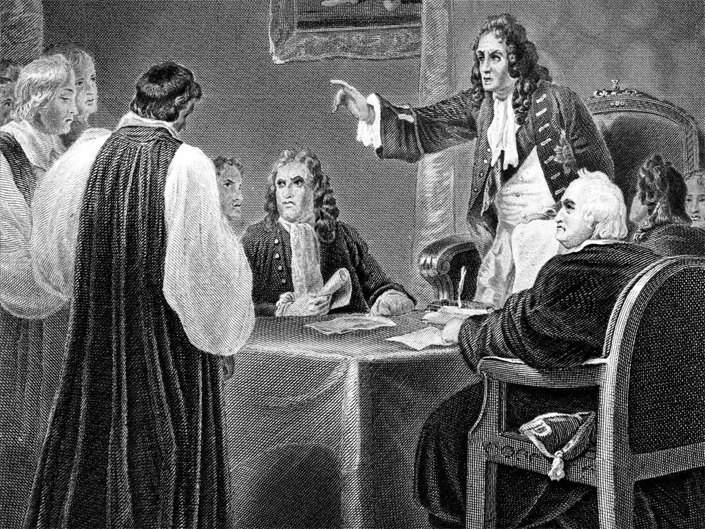 King James II of England faces bishops in the Privy Council in 1688