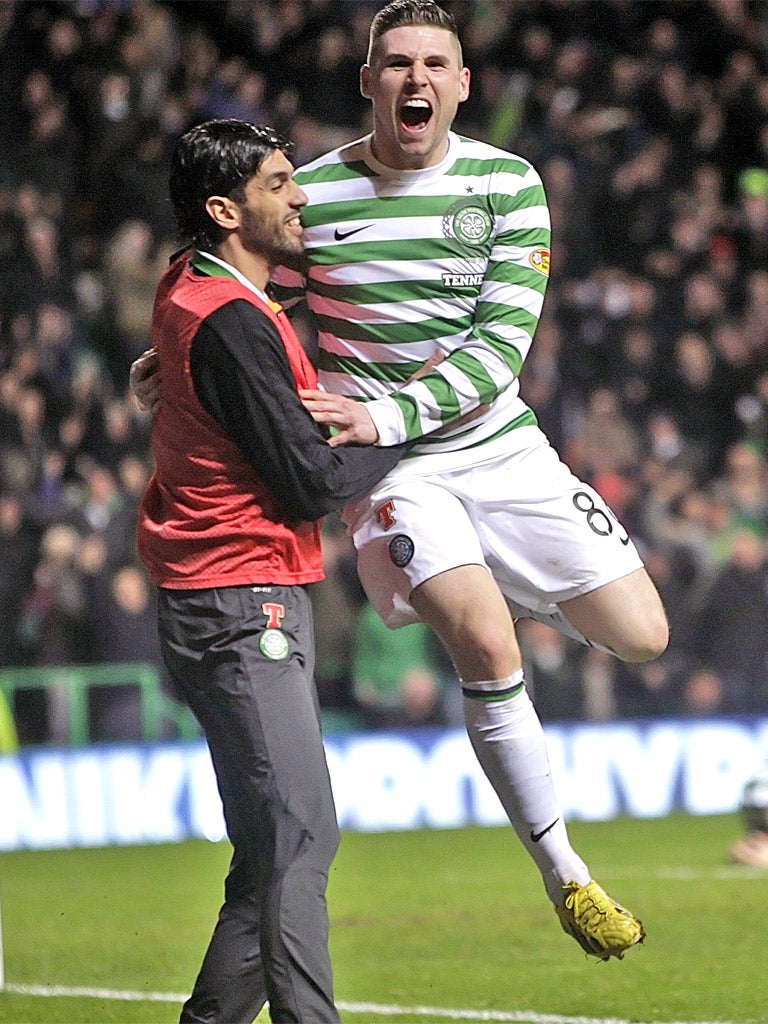 Gary Hooper celebrates his winning goal yesterday