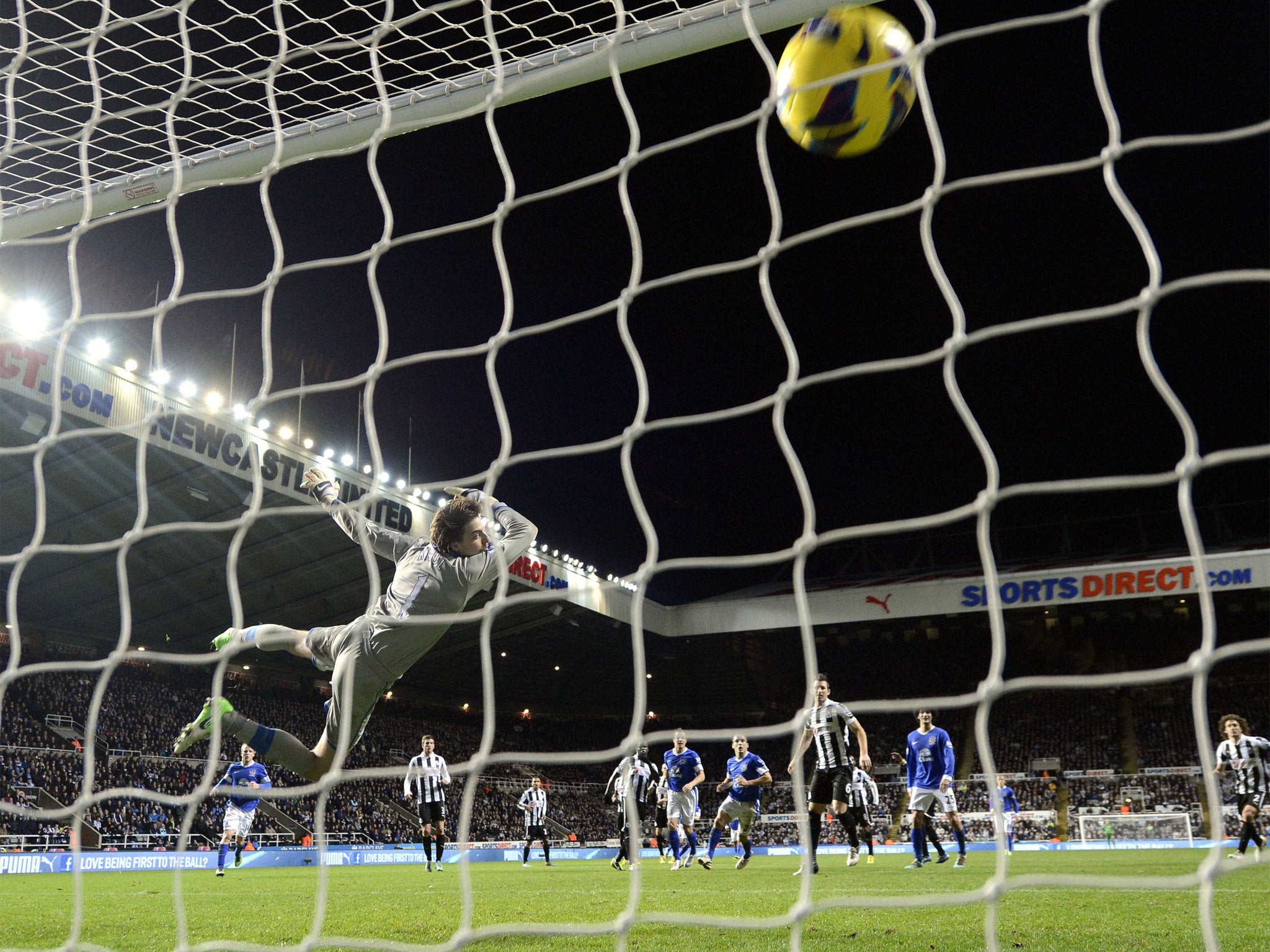 The ball slams into the back of the net from Leighton Baines’ stunning free-kick