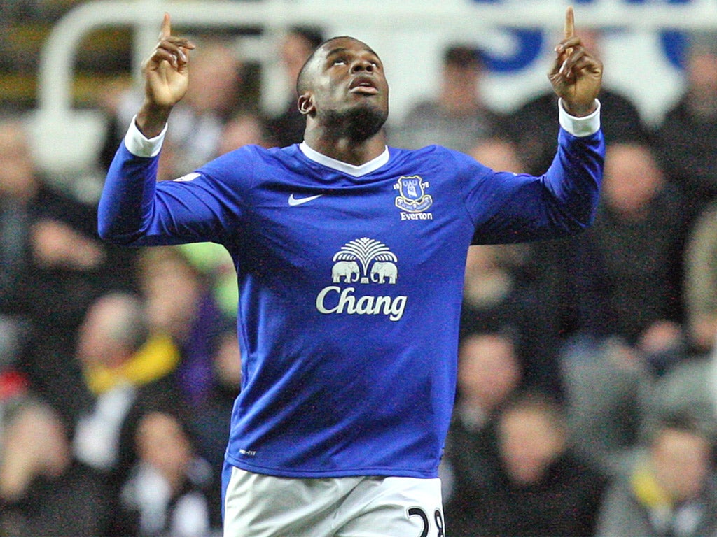 Substitute Victor Anichebe celebrates scoring Everton’s winner