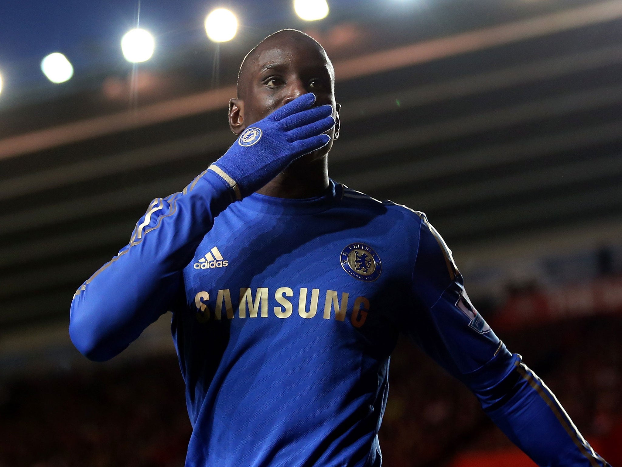 Demba Ba of Chelsea celebrates scoring