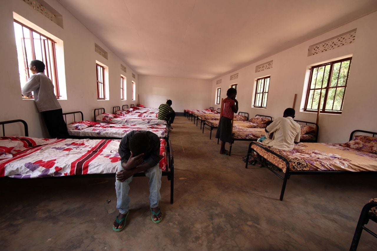 Several children are in the dormitory of a transit centre for children who were rescued or escaped from the LRA, in the town of Yambio, capital of Western Equatoria State in Southern Sudan. The centre is run by the State’s Ministry of Social Development a